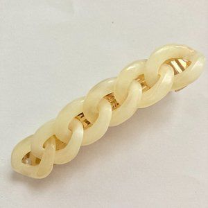 Large Ivory White Acrylic Hair Barrette Gold Tone Clip Weave Chain